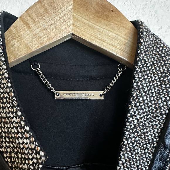 White House Black Market Women's Size 4 Vegan Leather Ponte Jacket Top Tweed Zip - Picture 3 of 7